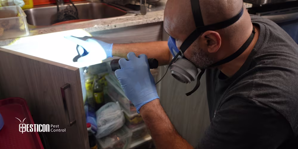 Pesticon technician inspecting a property