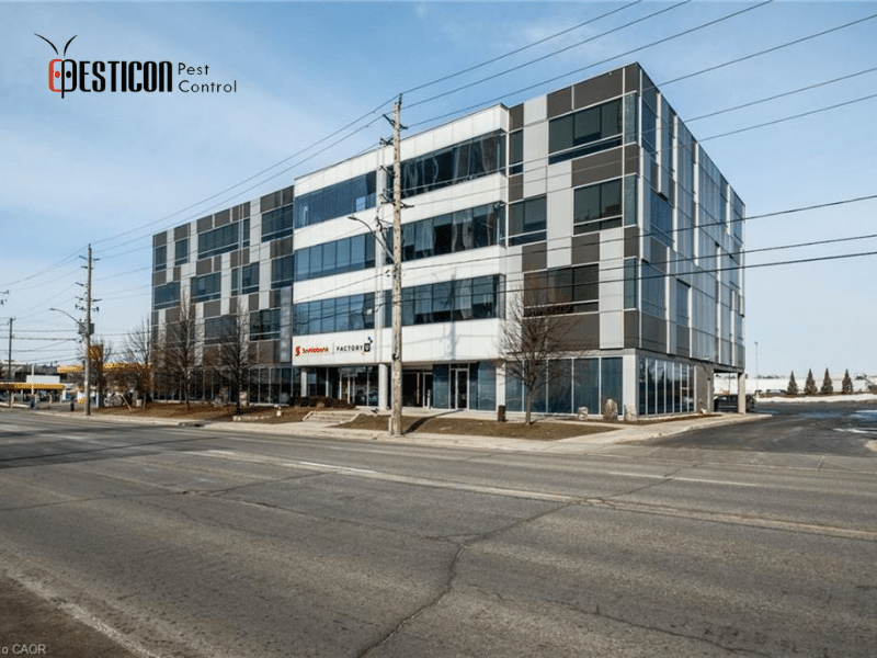 Modern commercial office building serviced by Pesticon pest management professionals